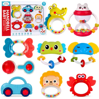 Produktbild von Baby Rassel Set 8in1 Beißringe Lernspielzeug Sensorik Entwicklung für Babys