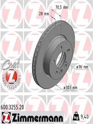 Produktbild von 2x ZIMMERMANN Bremsscheibe 600.3255.20 für VW Crafter Kastenwagen (SY_ SX_)