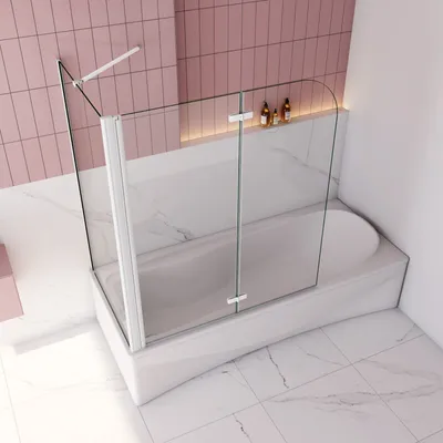 Produktbild von 90cm Weiß Badewannenaufsatz 2-tlg. Faltwand mit 75cm Seitewand 6mm Nano-ESG Duschabtrennung