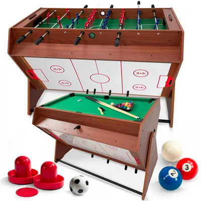 Image de THUNDER®️ | SMART | Table tournante 3en1 | Bois | 35 KG | Billard, baby-foot et air hockey