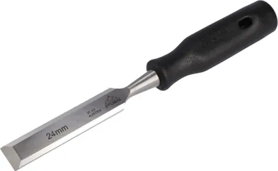 Produktbild von STUBAI Stechbeitel mit schwarzem Plastikgriff & extra langer Klinge, Ø 24 mm, Stemmeisen zur präzisen Bearbeitung von Holz hochwertiges Werkzeug für Schreiner Tischler Heimwerker