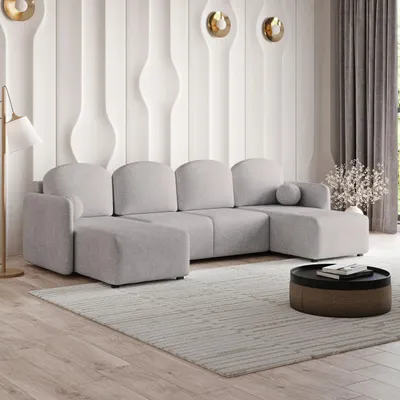 Produktbild von Masseno Ecksofa NUBERO mit Schlaffunktion U-Form, Sofa mit Bettkasten, Wohnzimmersofa, Couch, Soffa, Bettsofa, Couchgarnitur- Hellgrau, NEVE 83
