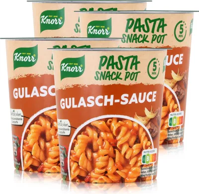 Produktbild von Knorr Pasta Snack Pot Gulasch-Sauce 60g - In 5 Minuten fertig (4er Pack)