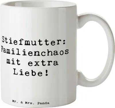 Produktbild von Mr. & Mrs. Panda Keramiktasse Spruch Stiefmutter Liebe - Weiß - Geschenk, Pott, Beziehung, Familie, Kaffeetasse, schöne tasse, Teetasse, Stiefkind, Wertschätzung