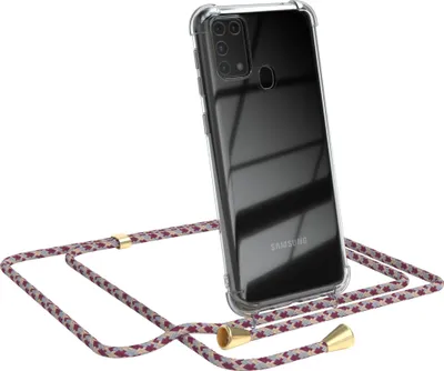 Produktbild von EAZY CASE Handykette kompatibel mit Samsung Galaxy M31, Handyhülle mit Umhängeband, Handykordel, Schutzhülle Clear, Band in Rot