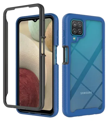 Produktbild von Galaxy A12 Hülle, LaimTop Doppelschichtig Transparente Rückseite TPU Bumper Schutzhülle für Samsung Galaxy A12 Navy blau