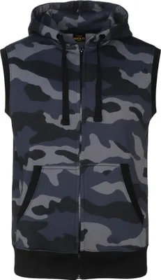 Produktbild von ROCK-IT Apparel Herren Hoodie Weste Ärmellos – Premium Kapuzenjacke mit Reißverschluss für Sport & Freizeit XXL Camo Grau/Schwarz
