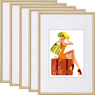 Produktbild von WOLTU 5er Set Bilderrahmen Bildergalerie Fotogalerie, Foto Collage Galerie, Kunststoff und Echtglas, New Life Style, Gold, 21x29,7 cm( A4)