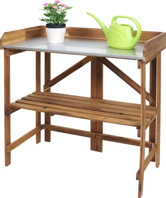 Produktbild von Pflanztisch MCW-L18, Gärtnertisch Blumentisch Pflanzregal, zusammenklappbar Outdoor Akazie Holz MVG-, braun