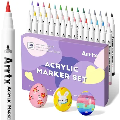 Zdjęcie produktu dla Markery akrylowe do malowania na kamieniach, 30 kolorów, z końcówką pędzelkową, permanentne markery do ceramiki, szkła, drewna, metalu i płótna
