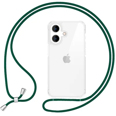 Obrázek produktu pro NALIA řetízky na mobil pro iPhone 16 – průhledné hybridní pouzdro a 160cm řetízky – HANGIT PRO (zadní strana odolná proti zažloutnutí) – značka z Berlína – tmavě zelená