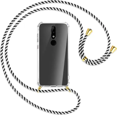 Produktbild von Handykette Backcover-Schutzhülle mit Band (Metall goldfarben) für Nokia 5.1 Plus / X5 - schwarz/weiß gestreift
