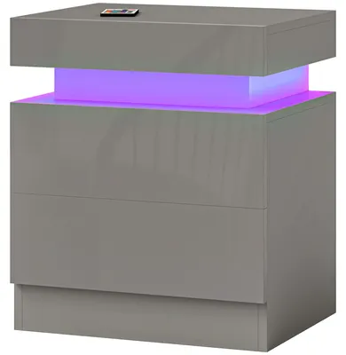 Produktbild von Nachttisch mit LED-Beleuchtung, 2 Schubladen und App-Steuerung, geeignet fš¹r Schlaf-/Wohnzimmer, 45 x 35 x 52 cm, Grau