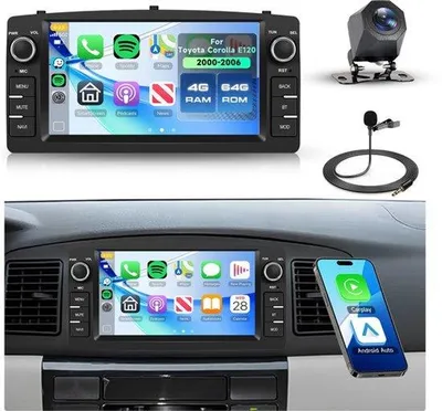Productafbeelding van 4G+64G Autoradio Android 2 Din voor Toyota Corolla E120 2000-2006 7 inch Draadloze Carplay Stereo met Android Auto GPS-navigatie Mirror Link Bluetooth WiFi FM/RDS/EQ SWC