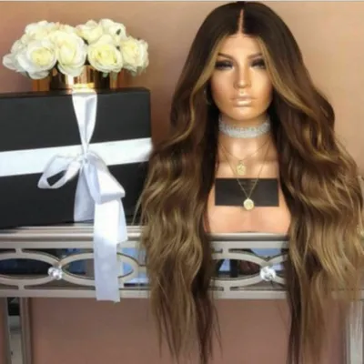 Produktbild von Damen Ombre Gewellt Volle Perück Echthaar Langhaarperücke Gelockt Perücken Wig Farbe: wie das Bild zeigen