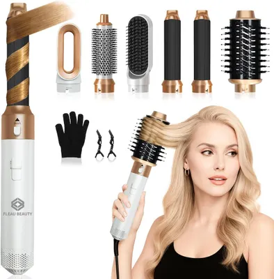 Immagine prodotto di Set per lo styling dei capelli - Multistyler, spazzola arricciacapelli - Modellatura dei capelli - Sei accessori intercambiabili - 23 x 5 cm - Bianco