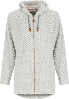 Produktbild von modAS Damen Fleecemantel in lockerer Optik - Kuschelige Fleecejacke mit maritimen Details in Weiß-Grau Größe 50