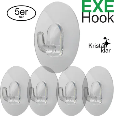 Produktbild von 5x EXE Hook Haken selbstklebend handtuchhalter ohne bohren wiederverwendbar Wasserfest bis 3Kg rund klar
