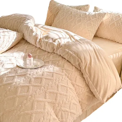 Produktbild von Bettwäsche Set aus Fleece - 160x200 cm - Warme Winterbettwäsche - Ecru