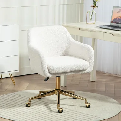 Produktbild von Sweiko Homeoffice-Stuhl, höhenverstellbarer Bürostuhl mit Rollen, Samtartiger Bezug, Metallbasis, Cremeweiß