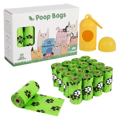 Image de Sacs à déjections pour chiens - Coffret de sacs à déjections pour chiens - 300 pièces - Biodégradables - Avec distributeur/étui - Sacs pour chiens écologiques