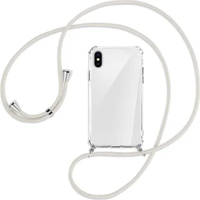 Produktbild von Handykette Backcover-Schutzhülle mit Band (Metall silberfarben) für Apple iPhone X / XS / 10 - broken white