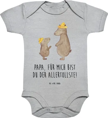 Produktbild von Mr. & Mrs. Panda Babybody Bären mit Hut 3. - 6. Monat - Heather Grey - Geschenk, kurzarm strampler, Papa, Family, Lieblingsmensch, Vatertag, Baby, Muttertag, Familie