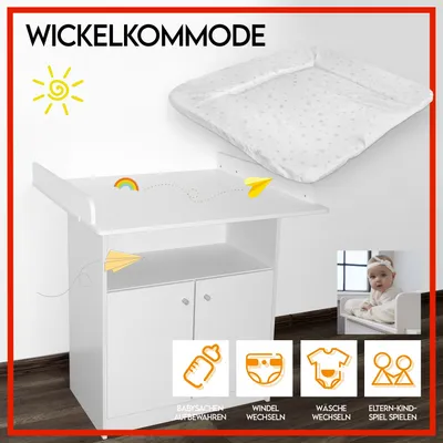 Produktbild von Wickelkommode mit Aufsatz und 1x Auflage Wickeltisch Baby Kommode Wickelregal Wickelauflage