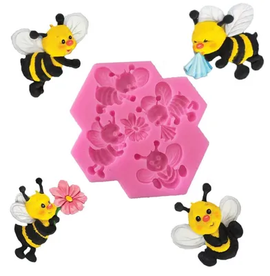 Zdjęcie produktu dla Forma silikonowa 3D w kształcie pszczoły, do dekoracji tortów i projektów rękodzielniczych, idealna do fondantów i żywic, 4 modele
