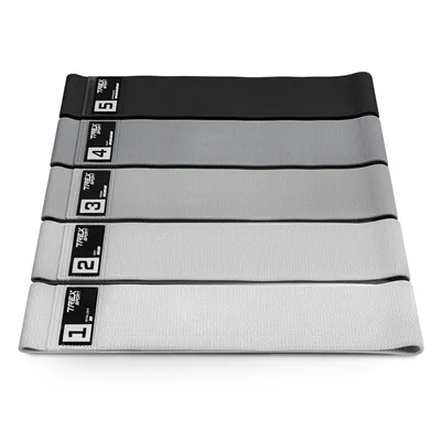 Produktbild von TREX SPORT Gymnastikband 5 Stück Set TX-038PBA Widerstandsband | Fitnessband aus Stoff, 5-30 kg | Resistance Band robust, Anti-Roll | Loop Band Grau