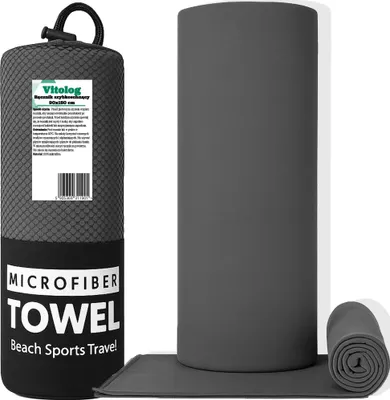 Obrázok produktu pre Rýchloschnúca plážová osuška z mikrovlákna 90x180 cm sivá