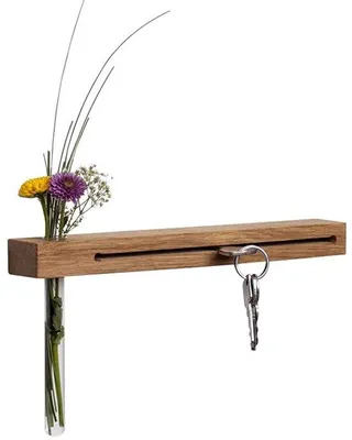 Image de Porte-clés en bois avec vase à fleurs | fabriqué à la main en Bavière | porte-clés en noyer | décoration murale en bois | porte-clés en chêne | armoire à clés en bois avec tube à essai (chêne, 40 cm)