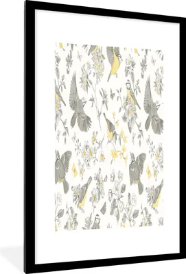 Produktbild von MuchoWow® MuchoWow® Gerahmtes Poster Blumen - Vogel - Blätter 60x90 cm - Poster mit zchwarzem Bilderrahmen - Dekoration - Wandposter Wohnzimmer - Hochwertig