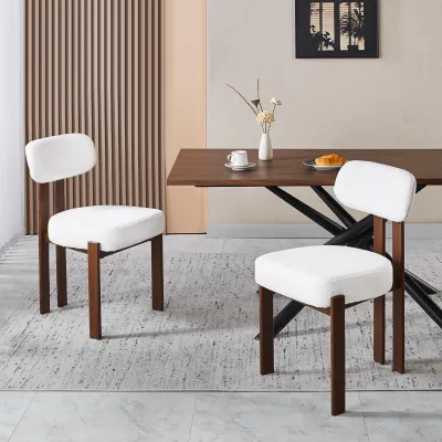 Produktbild von DITAIX 2er Set Esszimmerstühle Japandi - Polsterstühle mit Bouclé-Stoff & Holzoptik Metallgestell, Weiß