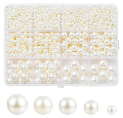 Kunststoffperlen-Set, 1200 Stück, 4-12 mm, weiß, rund, für Schmuck