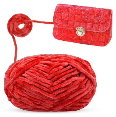 Produktbild von Chenille Wolle zum Häkeln und Stricken, Samt Garn, 100g, Rot, 6mm Dicke
