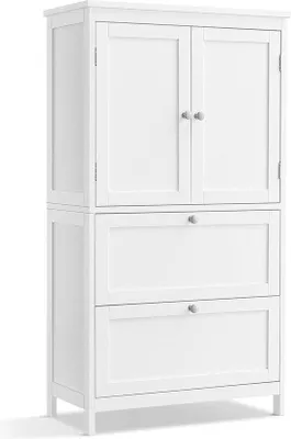 Productafbeelding van Famanu badkast met 2 deuren en 2 lades - Opbergkast voor badkamer en keuken - Verstelbare planken, afmetingen 30x60x110 cm