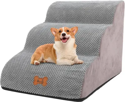 Produktbild von Hundetreppe für Bett und Sofa, 3 Stufen, Schaumstoff, rutschfeste Unterseite, 40 cm