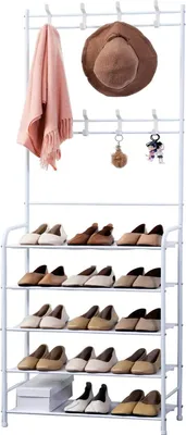 Zdjęcie produktu dla Herzberg 4-poziomowy wieszak na ubrania i organizer do przechowywania w przedpokoju - 60x170cm