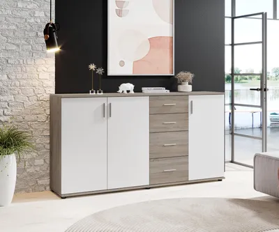 Produktbild von Kommode Sideboard Mehrzweckschrank Schrank Standschrank "Freida III" Sonoma dunkel / Weiß