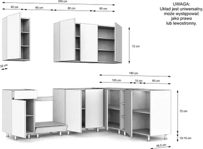 Produktbild von Moderne Küchenmöbel Set VARIO - 240 cm mit Arbeitsplatte und Schränken