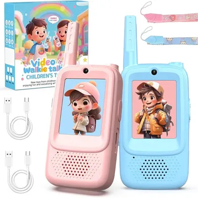 Produktbild von Video Walkie Talkie Spielzeug, für Kinder 3-12 Jahren, 2er-Pack wiederaufladbare Walkie-Talkies mit Bildschirm, Weihnachts und Geburtstagsgeschenk