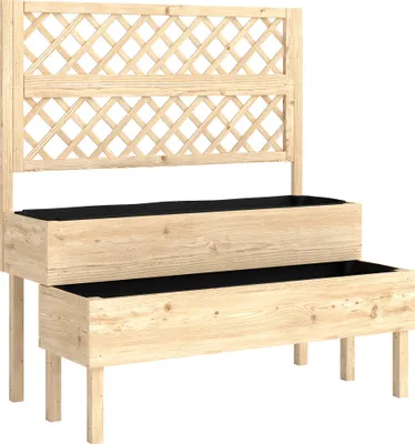 Produktbild von Hochbeet mit Rankgitter 2-stufig erhöhter Blumenkasten mit 2 Pflanzkästen, Holz 108 x 62 x 120 cm
