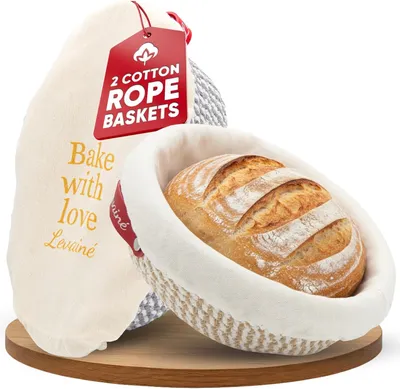 Produktbild von Gärkörbchen-Set – Sauerteigbehälter – Zum Brotbacken – Baumwollseil – Oval, rund – Natürlich
