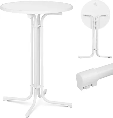 Zdjęcie produktu dla Stół Stolik Barowy Okrągły Wysoki Składany Śr. 80 Cm Wys. 110 Cm Biały