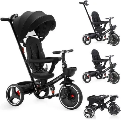 Imagen del producto de Cochecito infantil 6 en 1 con barra de empuje, asiento giratorio, toldo, cinturón de seguridad, pedales plegables y cinturón de seguridad desmontable