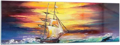 Produktbild von Bilder auf glas - Meer Welle Boot - 160x50cm - Glasbilder - Wandbilder - Kunstdruck - zum Aufhängen bereit - Wanddekoration aus Glas - Glas Bilder - Wandbild auf Glas - Einteilig - GAB160x50-3460