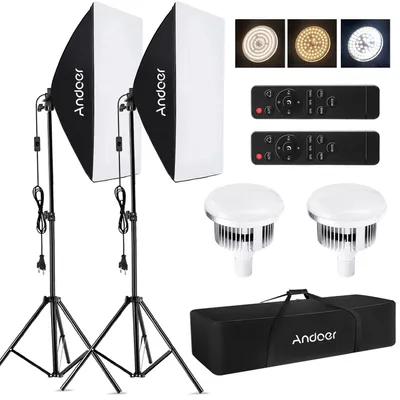 Produktbild von Softbox-Set für Studiofotografie - LED-Beleuchtungsset - 85 W - 2800–5700 K - Fernbedienung - 2-m-Lichtstativ - EU-Stecker - Schwarz