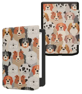 Produktbild von kwmobile Schutzhülle für Pocketbook Verse/Verse Lite/Pro/Color/Vivlio Light HD Hülle - eReader Flip Case mit Auto Sleep Funktion - Viele Hunde mit