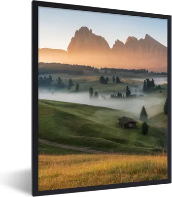 Produktbild von MuchoWow® Gerahmtes Poster Berg - Nebel - Landschaft 60x80 cm - Poster mit Schwarzem Bilderrahmen Wandposter Rahmen Foto Bilder - Premium - Wanddeko Wohnzimmer